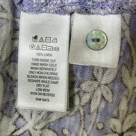 Rachel Ashwell Purple Floral Linen Top Asymmetrical Button Back Cottagecore M - Picture 8 of 8